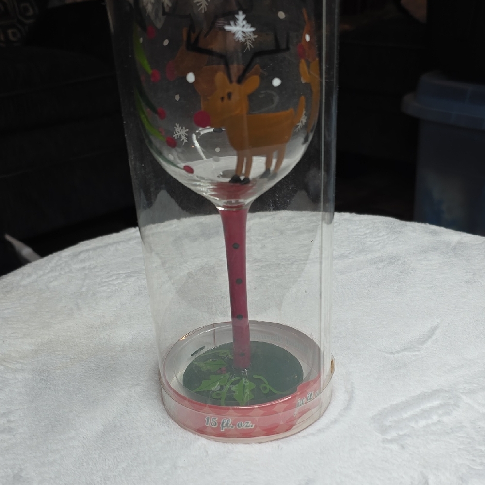 Festive Reindeer Wine Glass